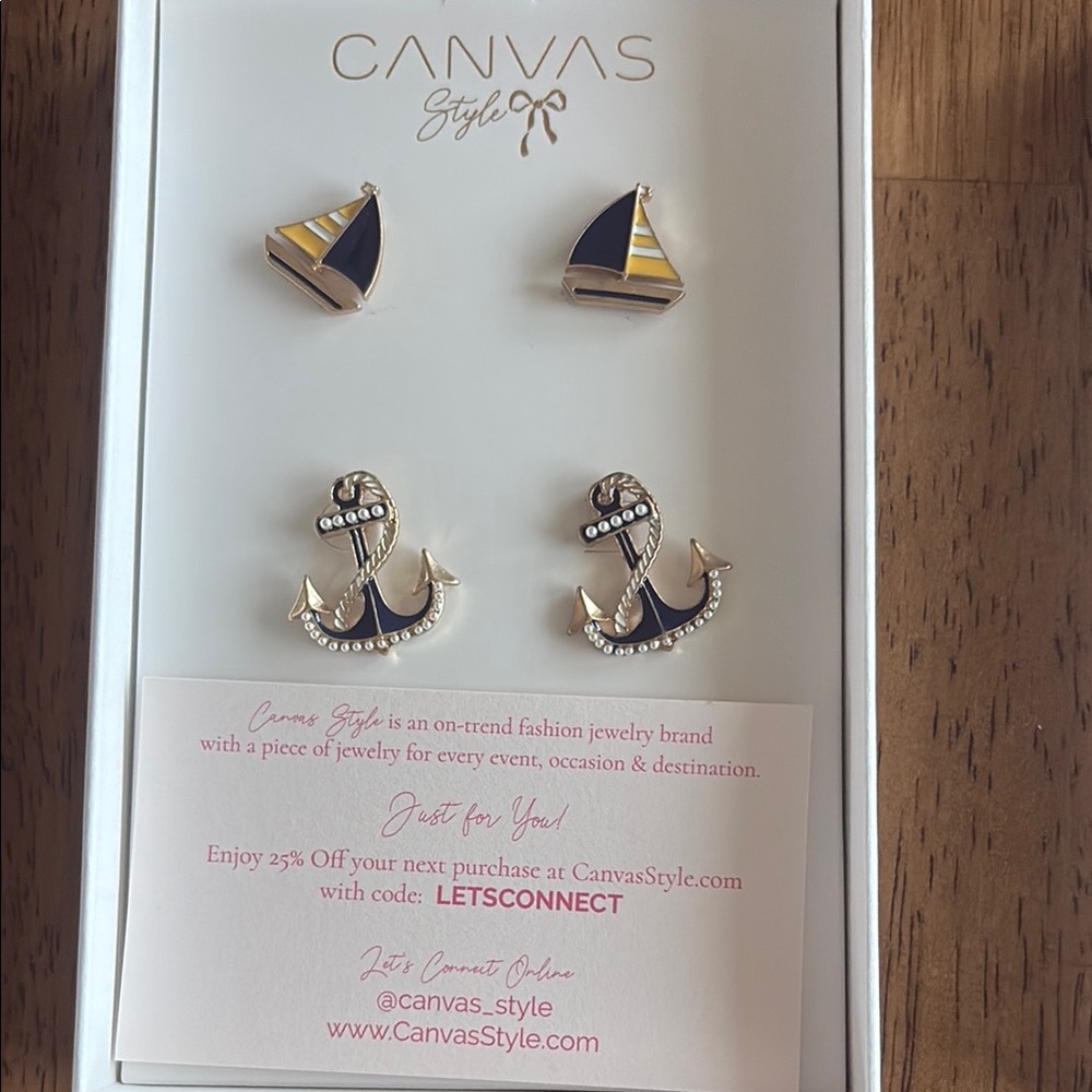 Blue and Gold Nautical Stud Earrings Jewelry set of 2, pierced